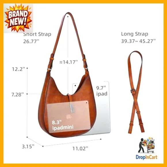 Leather Crossbody Hobo Bag Adjustable Straps Casual Work Everyday Purse